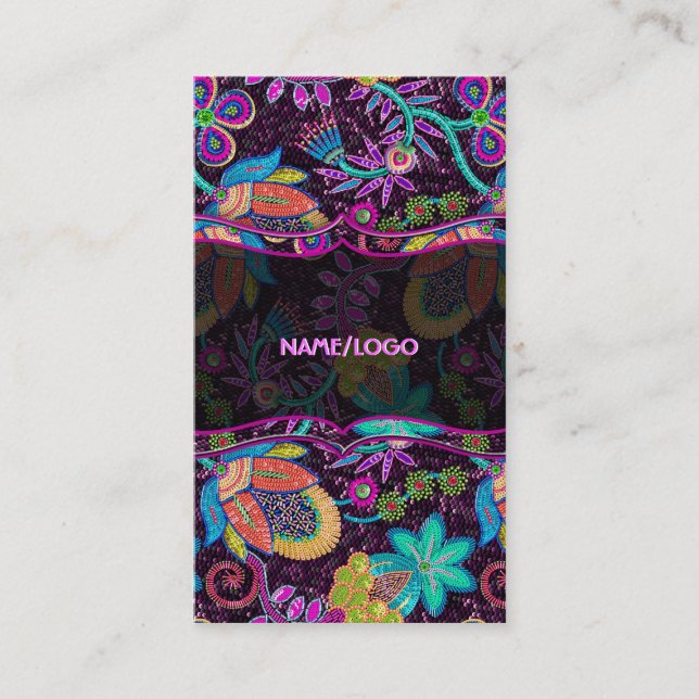 Colourful Glass Beads Look Retro Floral Design Business Card (Front)
