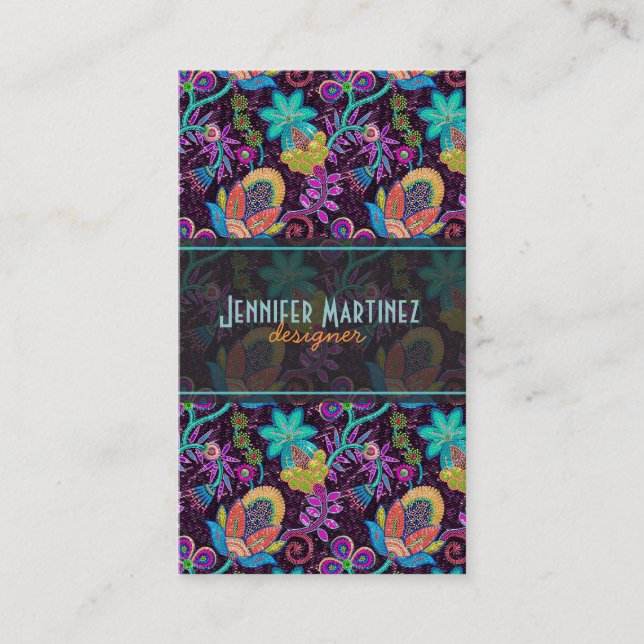 Colourful Glass Beads Look Retro Floral Design Business Card (Front)