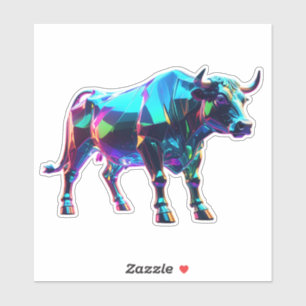Colourful Glass Bull Digital Art – Vibrant Neon 3D