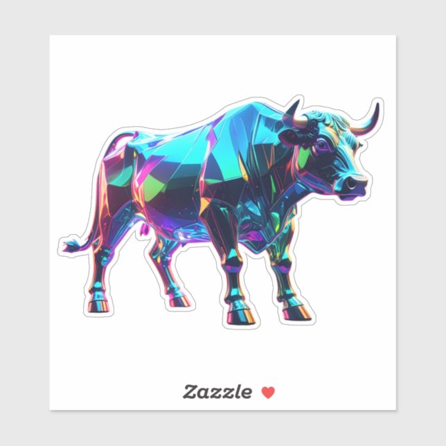 Colourful Glass Bull Digital Art – Vibrant Neon 3D (Sheet)