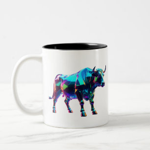 Colourful Glass Bull Digital Art – Vibrant Neon 3D Two-Tone Coffee Mug