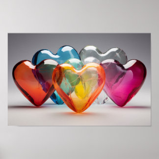 Colourful glass hearts poster