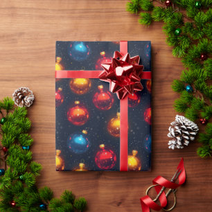 Colourful Glass Ornament Dark Blue Christmas  Wrapping Paper