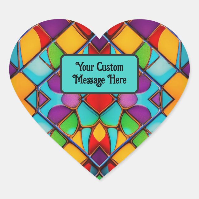 Colourful Glass Window: add message of love / fait Heart Sticker (Front)
