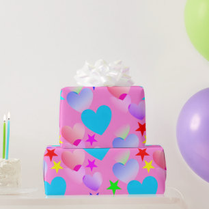 Colourful Gliding Hearts 'n Stars Gift Wrap Paper