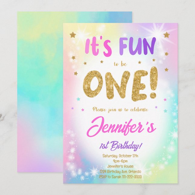 Colourful Glitter 1st Birthday Invitation (Front/Back)