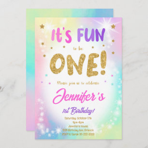 Colourful Glitter 1st Birthday Invitation