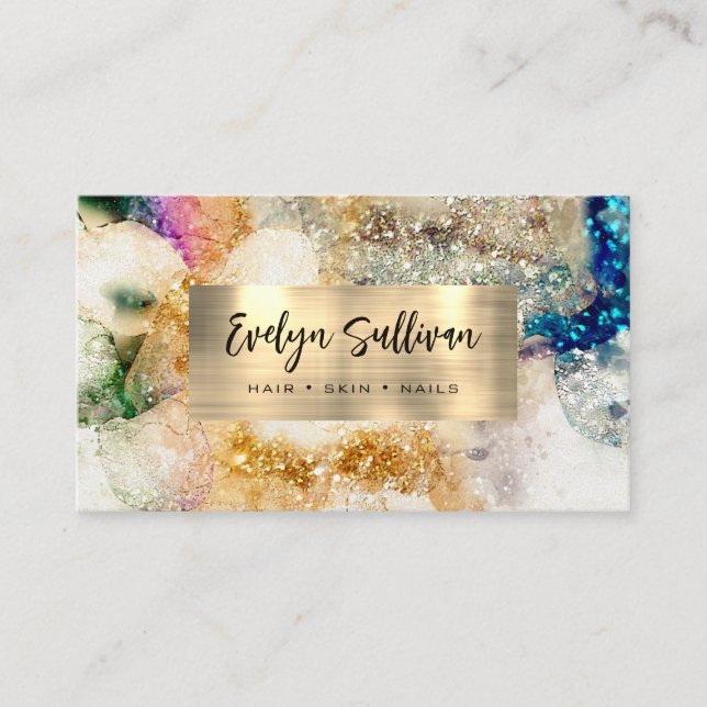 Colourful Glitter and Watercolor Business Card (Front)