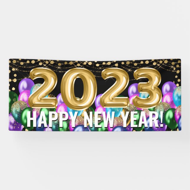 Colourful Glitter Balloons 2023 Happy New Year Banner (Horizontal)