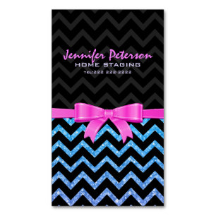 Colourful Glitter Black Zigzag Chevron Pattern 2 Magnetic Business Card