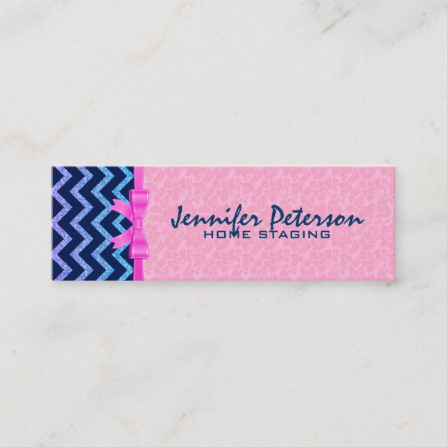 Colourful Glitter Blue Chevron Pink Damasks 2a Mini Business Card (Front)
