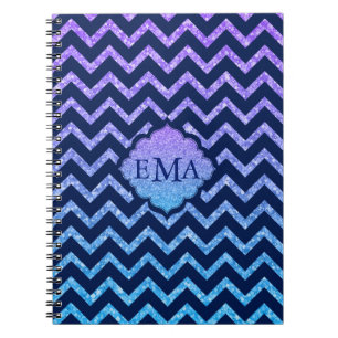 Colourful Glitter Blue Chevron Zigzag Pattern Notebook