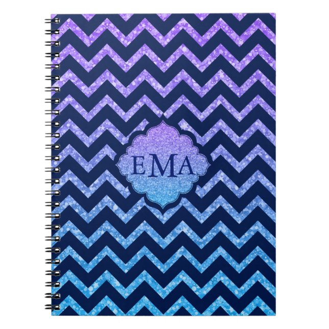 Colourful Glitter Blue Chevron Zigzag Pattern Notebook (Front)