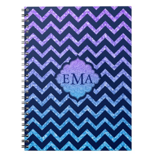 Colourful Glitter Blue Chevron Zigzag Pattern Spiral Notebook
