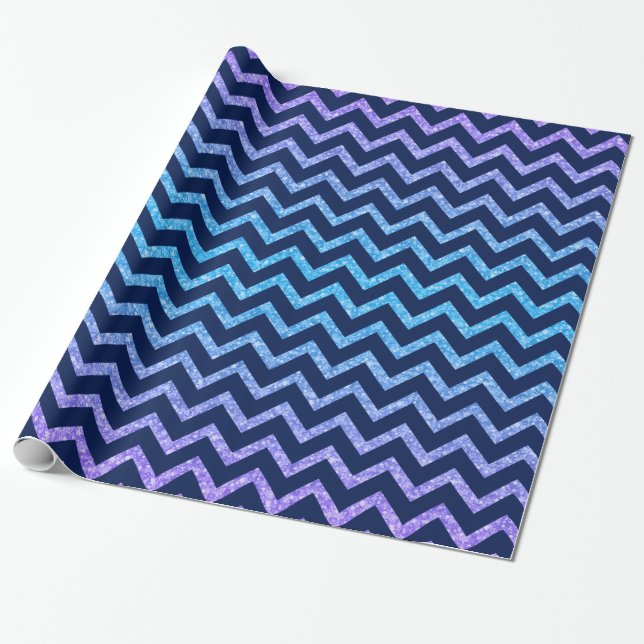 Colourful Glitter Blue Chevron Zigzag Pattern Wrapping Paper (Unrolled)