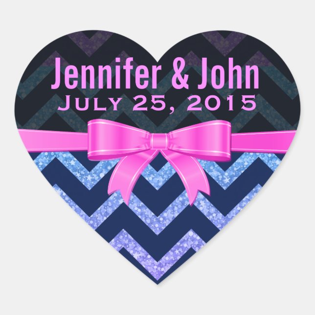 Colourful Glitter Blue Zigzag Chevron Pattern Heart Sticker (Front)