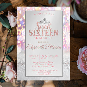 Colourful Glitter Bokeh Ombre,Tiara Sweet 16 Party Invitation