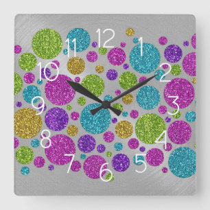 Colourful Glitter Dots Silver Acrylic Wall Clock