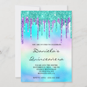 Colourful Glitter Drip Iridescent Quinceañera Invitation