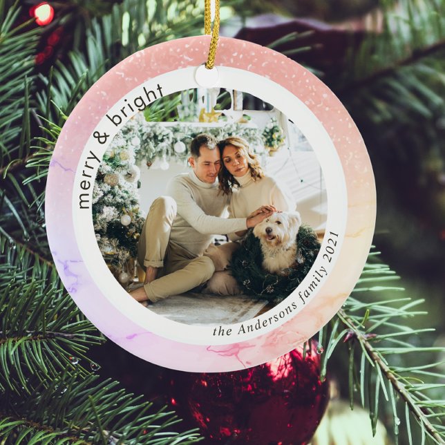 Colourful Glitter Family Photo | Merry And Bright Ceramic Tree Decoration (Creator Uploaded)