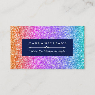 Colourful Glitter Gradient & Midnight-Blue Accents Business Card