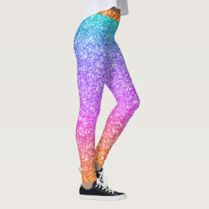 Colourful Glitter Gredient Blue Pink Orange Leggings