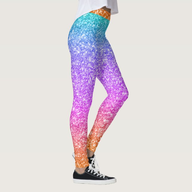 Colourful Glitter Gredient Blue Pink Orange Leggings (Right)
