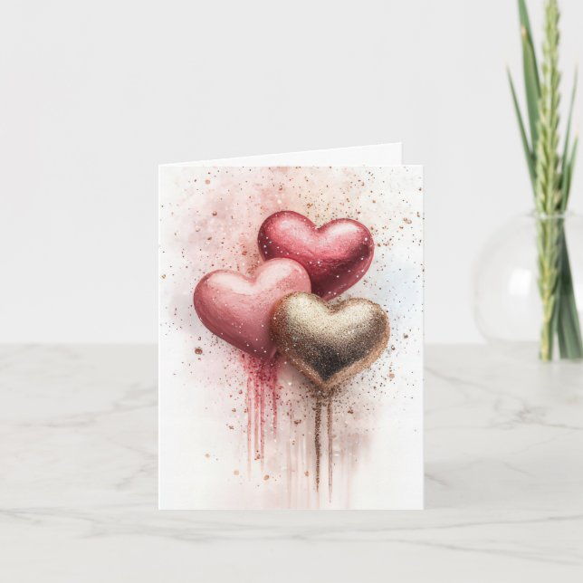 Colourful Glitter Hearts Valentine's Greeting Card (Front)