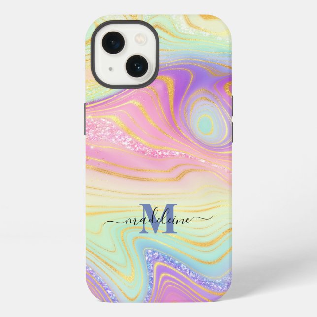 Colourful Glitter Iridescent Marble Agate Case-Mat iPhone Case (Back)