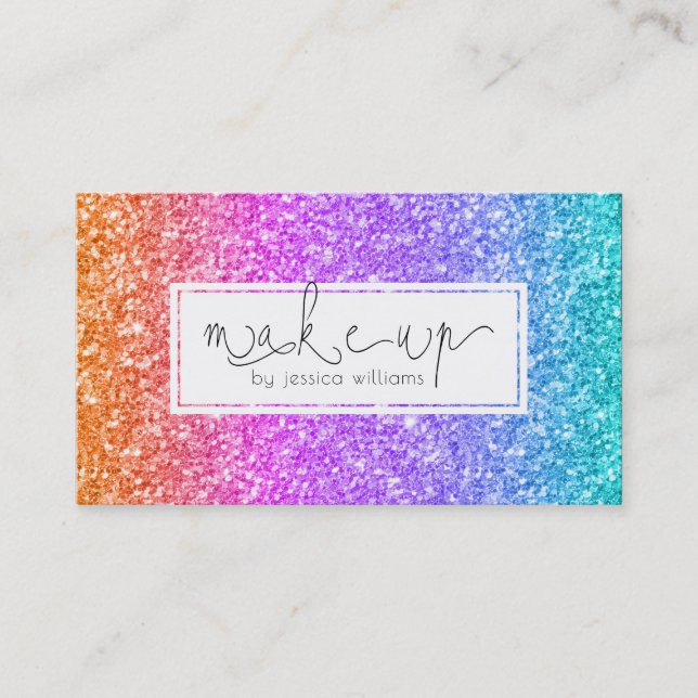 Colourful Glitter Makeup Typography Design Business Card (Front)
