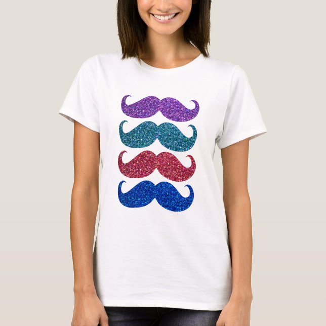 Colourful Glitter Moustache #5 T-Shirt (Front)