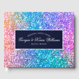 Colourful Glitter Pattern & Dark Blue Guest Book