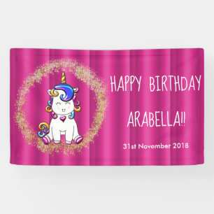Colourful Glitter Pink Unicorn Birthday Banner