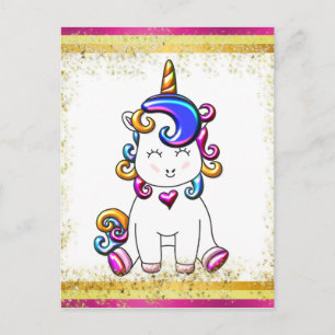 Colourful Glitter Pink Unicorn Postcard