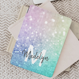 Colourful Glitter Pretty Bokeh Monogrammed iPad Pro Cover