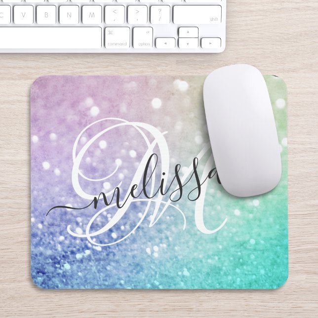 Colourful Glitter Pretty Bokeh Monogrammed Mouse Mat (Creator Uploaded)