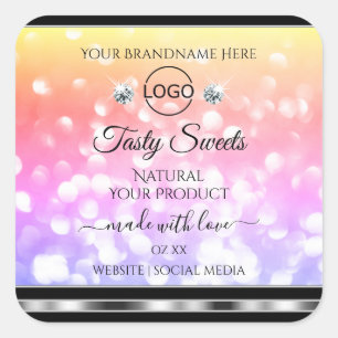 Colourful Glitter Product Labels Diamonds with Log