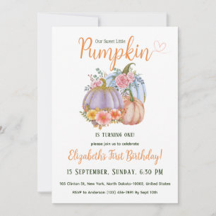 Colourful Glitter Pumpkin Themed Kids Birthday Invitation