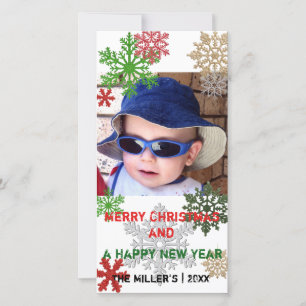 Colourful Glitter Snowflakes Photo Card