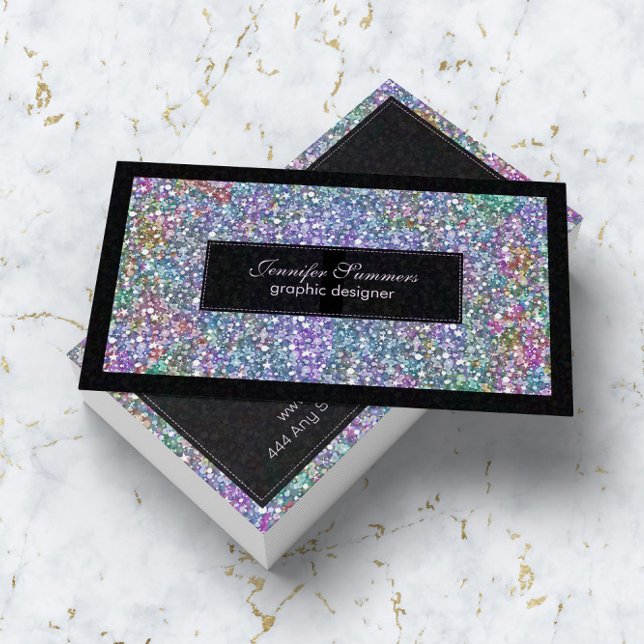 Colourful Glitter & Sparkles Black Frame Business Card (Creator Uploaded)