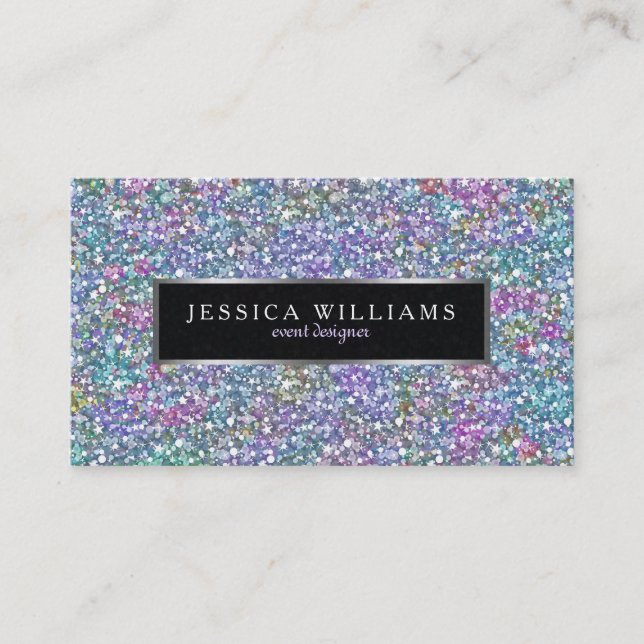 Colourful Glitter & Sparkles Print Silver Accents Business Card (Front)