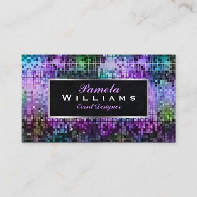 Colourful Glitter & Sparkles Silver Accents 2 Business Card (Front)