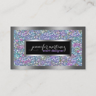 Colourful Glitter & Sparkles Silver Accents Business Card