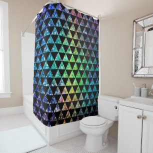 Colourful Glitter Texture & Black Triangles Shower Curtain