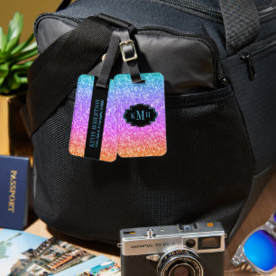 Colourful Glitter Texture Print Black Accent Luggage Tag