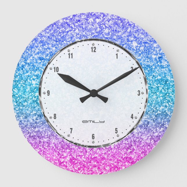 Colourful Glitter Texture Print Large Clock (Front)