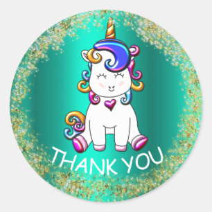 Colourful Glitter Unicorn Birthday Classic Round Sticker