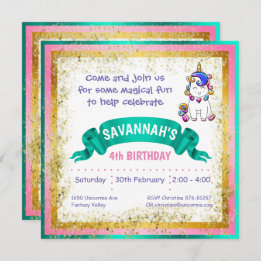 Colourful Glitter Unicorn Invitation