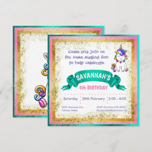 Colourful Glitter Unicorn Invitation