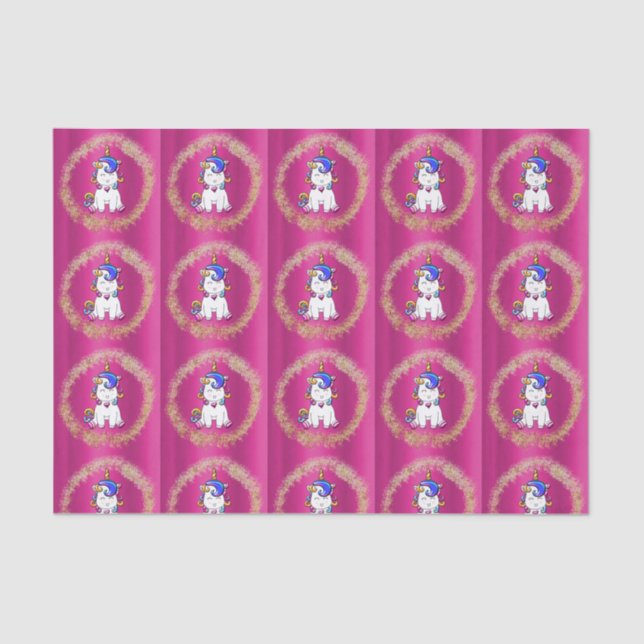 Colourful Glitter Unicorn Pink Tissue Paper (Front)